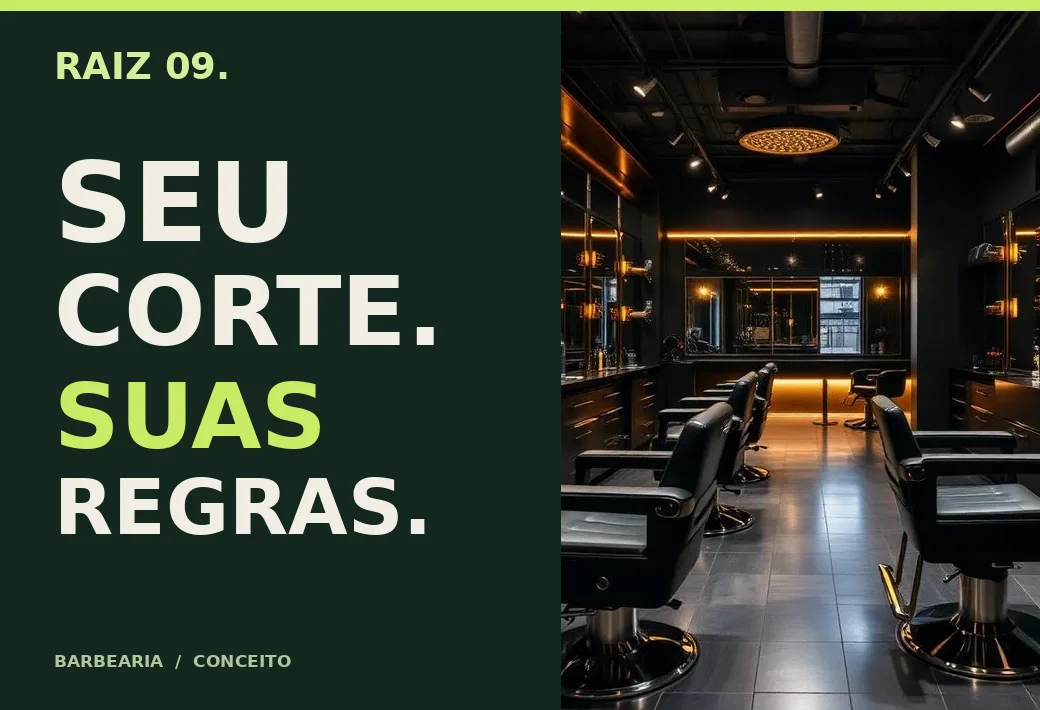 Prévia escura e editorial do site da barbearia fictícia Raiz 09